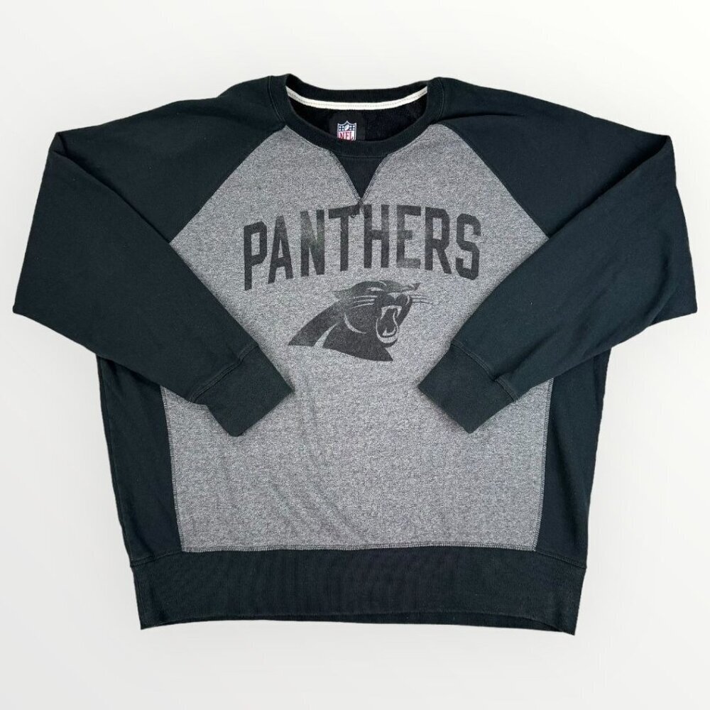 NFL Carolina Panthers Football Sweatshirt Pullover Grey Black Crewneck Mens XXL